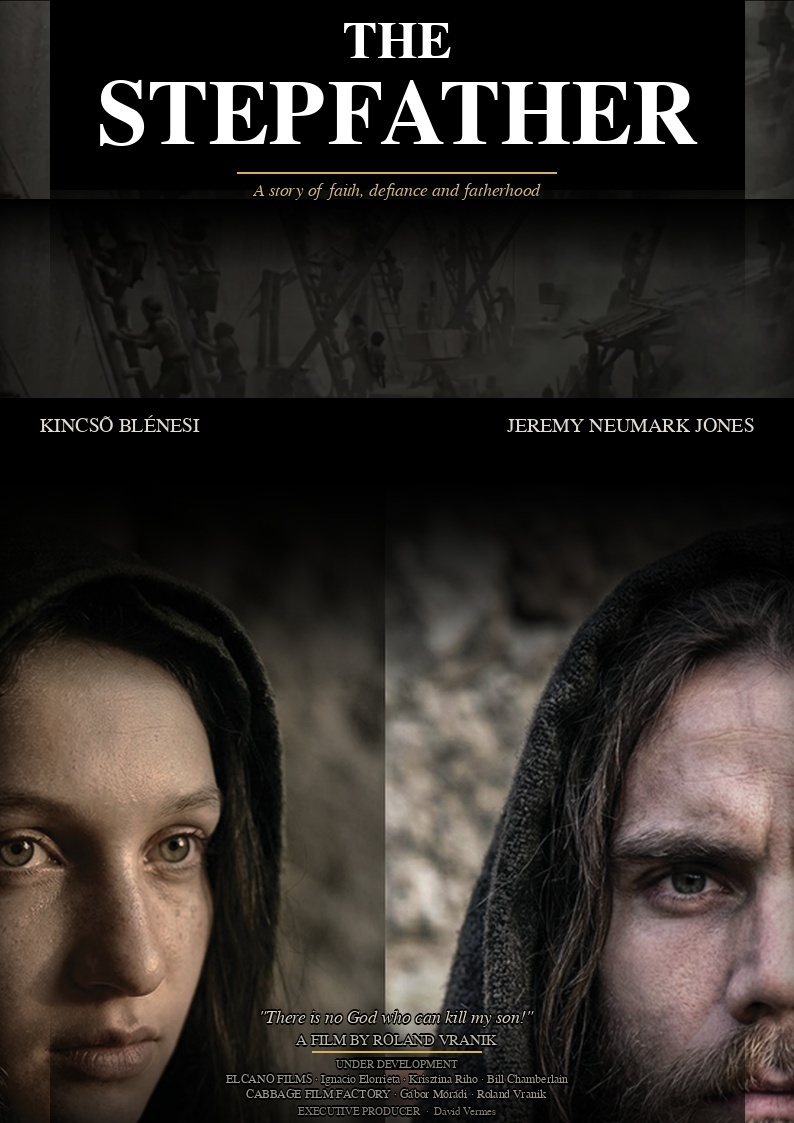 The Stepfather — four hooded portraits on a dark backdrop: Mary, Joseph, a young Jesus and a beaten, blood-marked Jesus.
